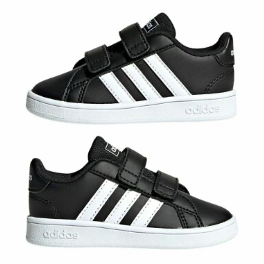 Adidas Kids Black and White Strap Sneakers